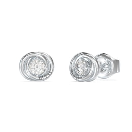 Guess Silver Tone Perfect Mini Links Crystal 8mm Stud Earrings