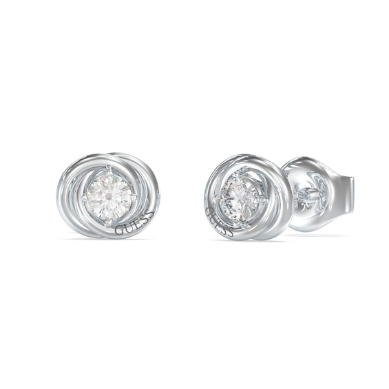 Guess Silver Tone Perfect Mini Links Crystal 8mm Stud Earrings