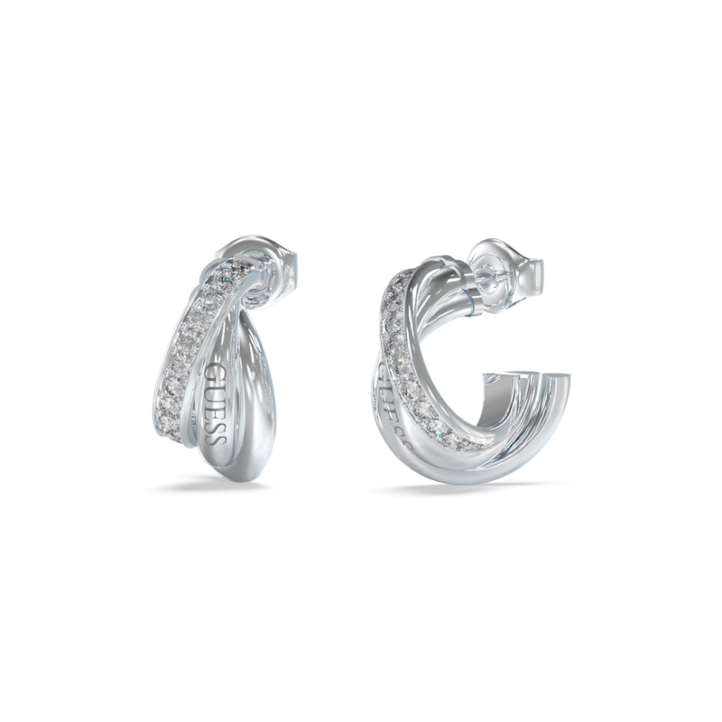 Main Image 1 of Guess Silver Tone Perfect Mini Links Crystal 17mm Hoop Earrings