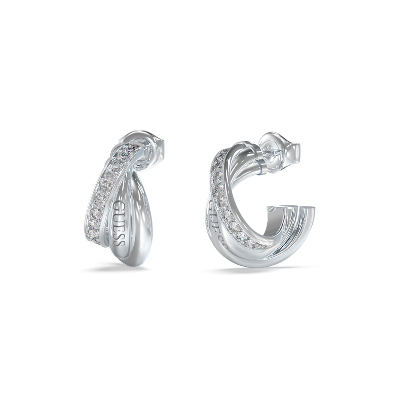 Guess Silver Tone Perfect Mini Links Crystal 17mm Hoop Earrings