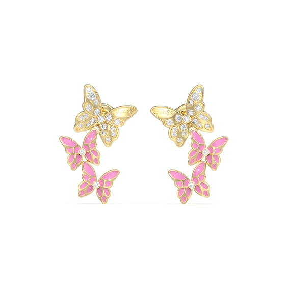 Guess Gold Tone Multi Butterfly Crystal 25mm Stud Earrings
