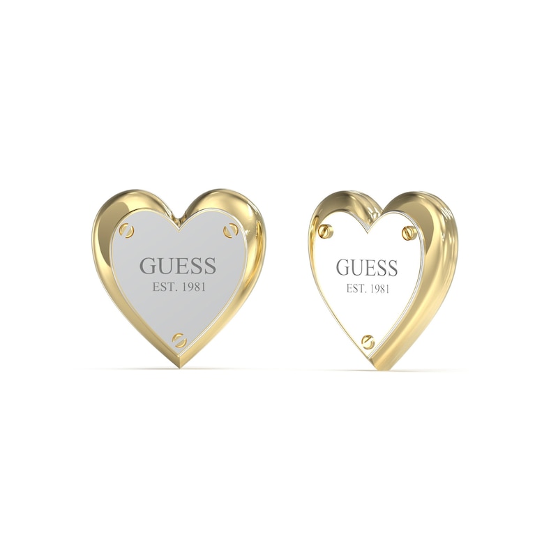 Guess Two Tone Heart Lock 12mm Stud Earrings