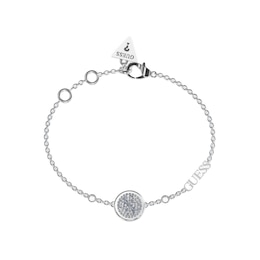 Guess Silver Tone Pavé Set Crystal Coin Pendant 8.26" Bracelet