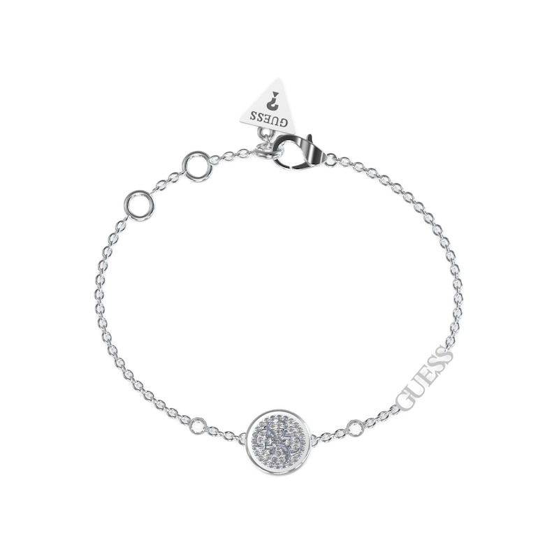 Guess Silver Tone Pavé Set Crystal Coin Pendant 8.26 Inch Bracelet