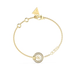 Guess Gold Tone 4G Knot Crystal & Enamel Logo Pendant Bracelet