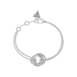 Guess Silver Tone Perfect Mini Links Crystal Pendant 8.26" Bracelet