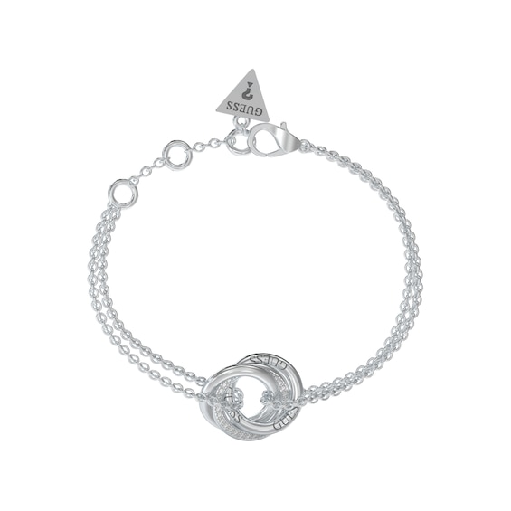 Guess Silver Tone Perfect Mini Links Crystal Pendant 8.26 Bracelet