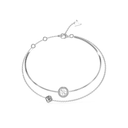 Guess Silver Tone 4G Double Layer Crystal Bracelet