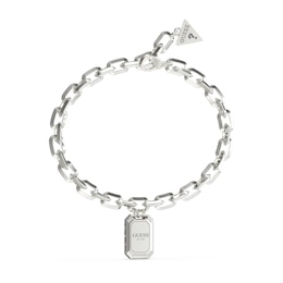 Guess Silver Tone Forzatina Chain & Logo Charm 8.26" Bracelet