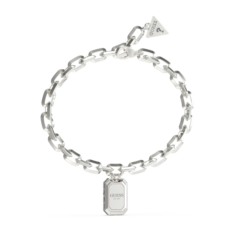 Main Image 1 of Guess Silver Tone Forzatina Chain & Logo Charm 8.26" Bracelet
