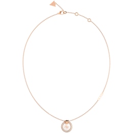 Guess Rose Tone 4G Knot Crystal & Enamel Logo Pendant 16+2" Necklace
