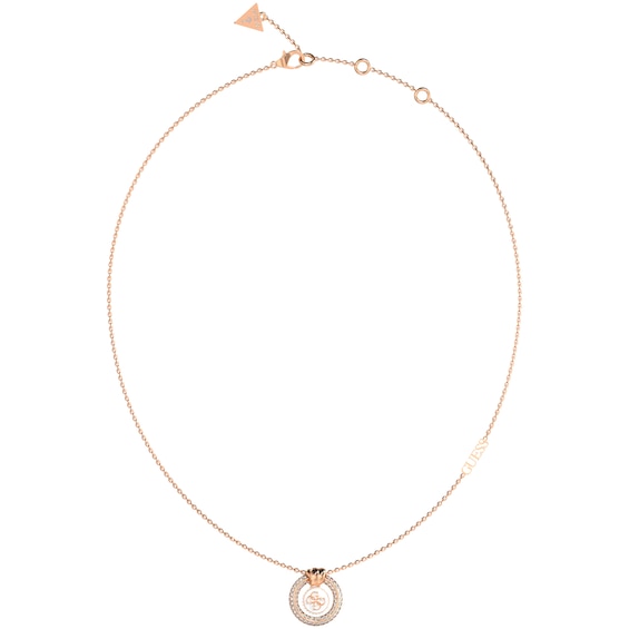 Guess Rose Tone 4G Knot Crystal and Enamel Logo Pendant 16+2 Necklace