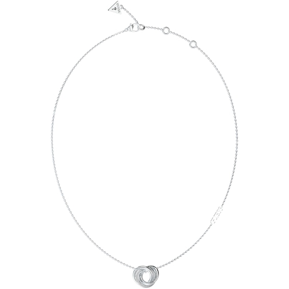 Guess Silver Tone Perfect Mini Links Crystal Pendant 16+2 Necklace