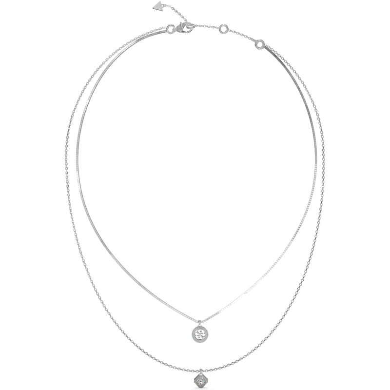 Main Image 1 of Guess Silver Tone 4G Double Layer 16+2" Crystal Necklace
