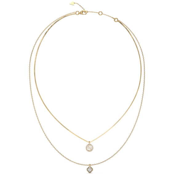 Guess Gold Tone 4G Double Layer 16+2 Crystal Necklace