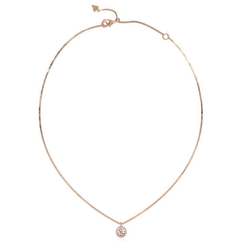 Guess Rose Gold Tone 4G Crystal Charm 16+2 Inch Necklace