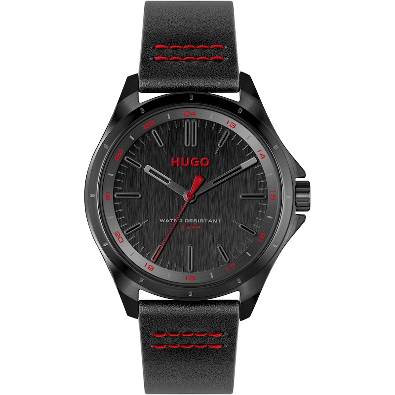 Main Image 1 of HUGO #COMPLETE Men's Black Leather Strap Watch