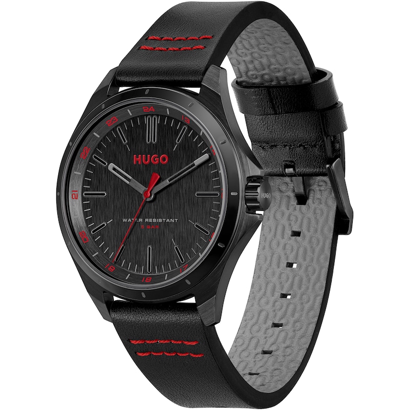 Main Image 2 of HUGO #COMPLETE Men's Black Leather Strap Watch