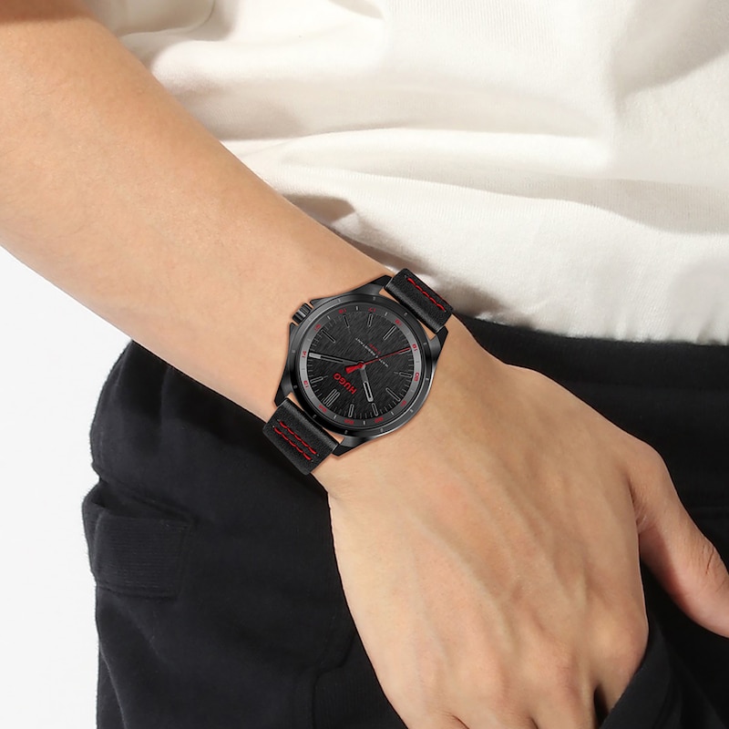 Main Image 4 of HUGO #COMPLETE Men's Black Leather Strap Watch
