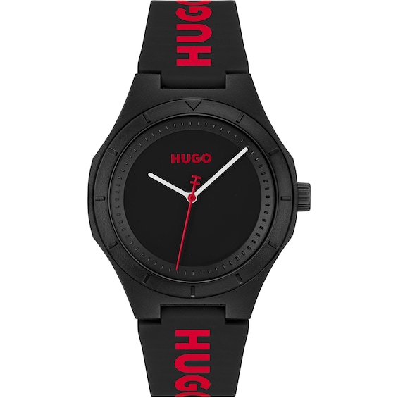 HUGO #LIT Men's Black Dial Black Silicone Strap Watch