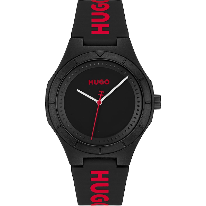 Main Image 1 of HUGO #LIT Men's Black Dial Black Silicone Strap Watch