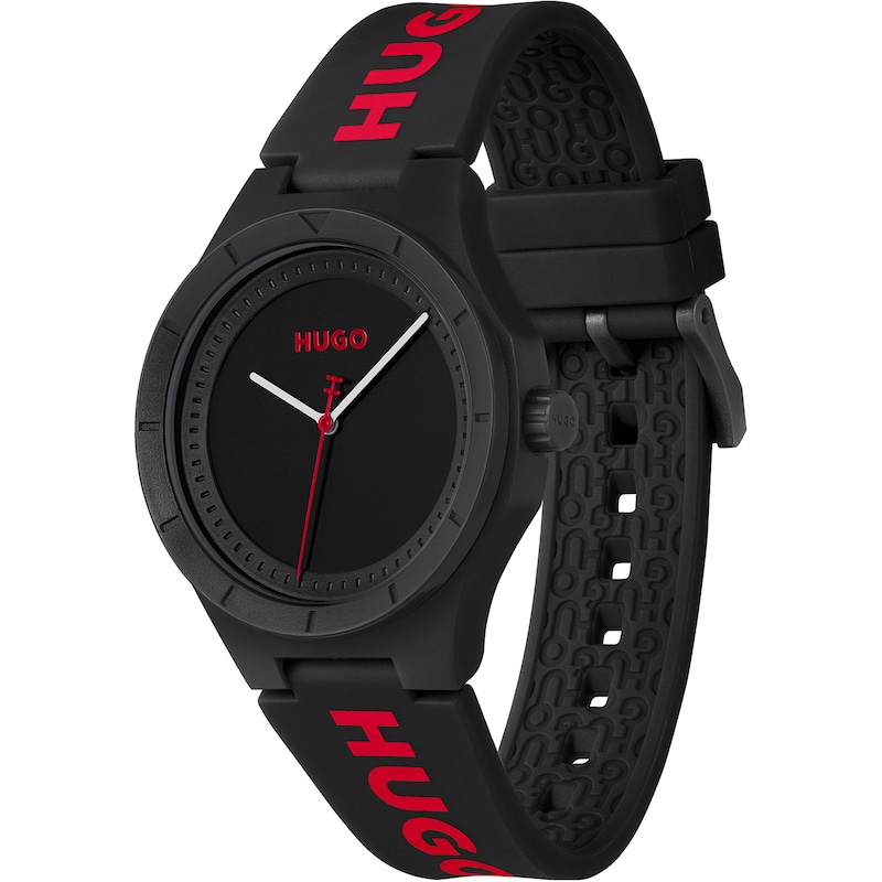 Main Image 2 of HUGO #LIT Men's Black Dial Black Silicone Strap Watch