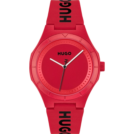 HUGO #LIT Men's Red Dial Red Silicone Watch