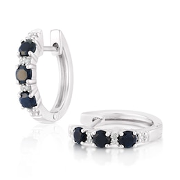 Sterling Silver Black Sapphire & Diamond Hoop Earrings