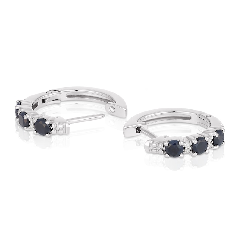 Main Image 2 of Sterling Silver Black Sapphire & Diamond Hoop Earrings
