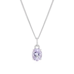 Sterling Silver Rose De France Amethyst & Diamond Pendant Necklace