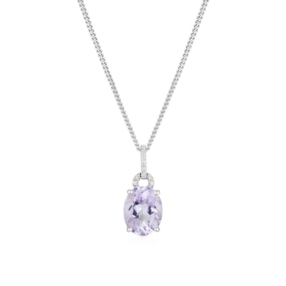 Sterling Silver Rose De France Amethyst and Diamond Pendant