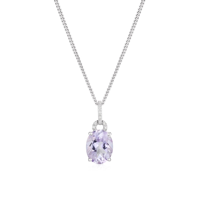 Main Image 1 of Sterling Silver Rose De France Amethyst & Diamond Pendant Necklace