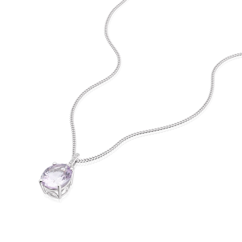 Main Image 2 of Sterling Silver Rose De France Amethyst & Diamond Pendant Necklace