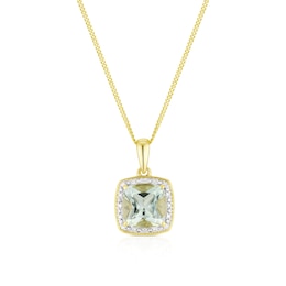 9ct Yellow Gold Green Amethyst & Diamond Pendant Necklace