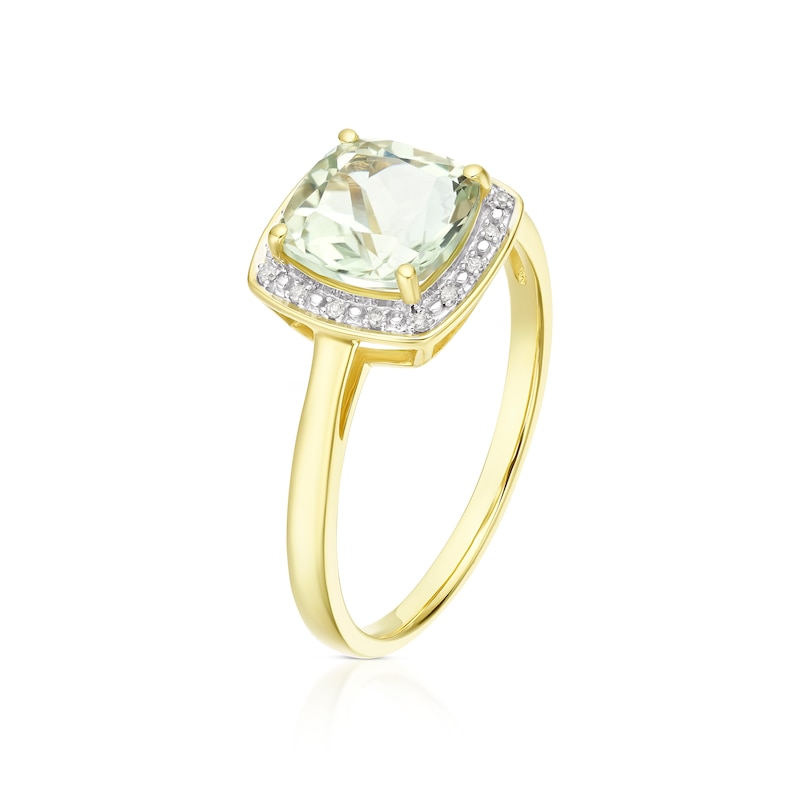 9ct Yellow Gold Green Amethyst & Diamond Halo Ring