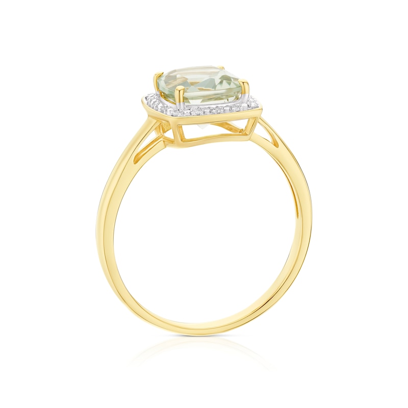 9ct Yellow Gold Green Amethyst & Diamond Halo Ring