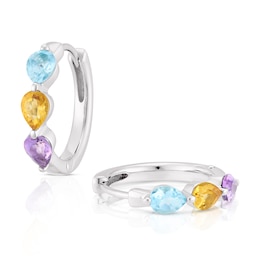 Sterling Silver Blue Topaz, Amethyst & Citrine Hoop Earrings