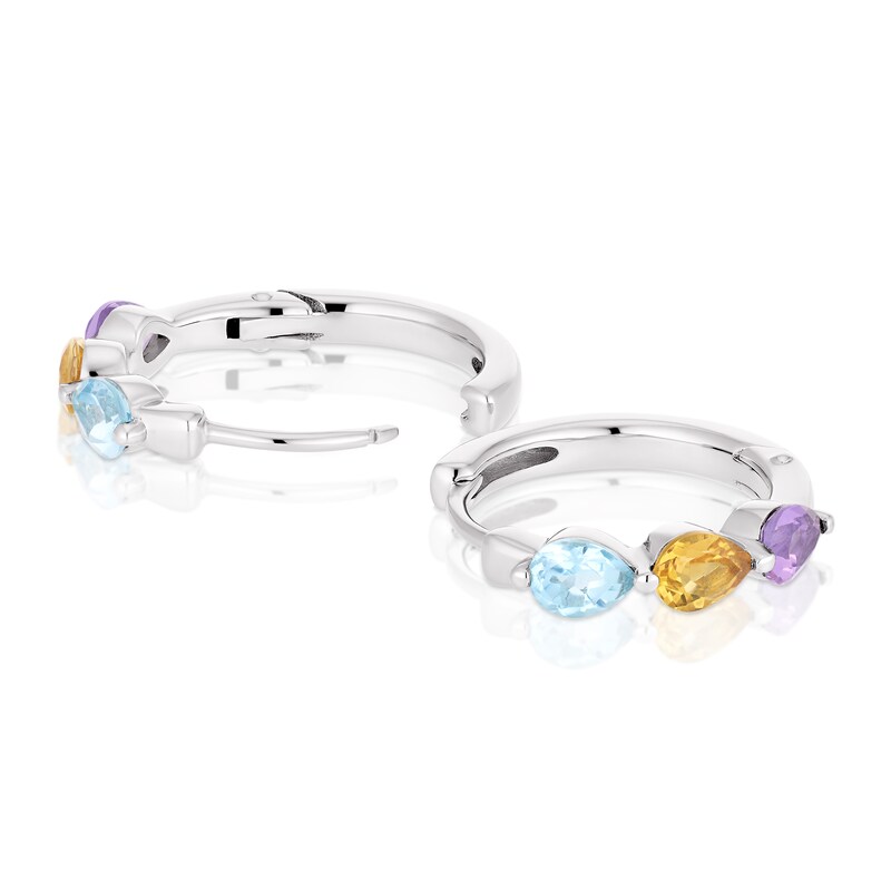 Main Image 2 of Sterling Silver Blue Topaz, Amethyst & Citrine Hoop Earrings