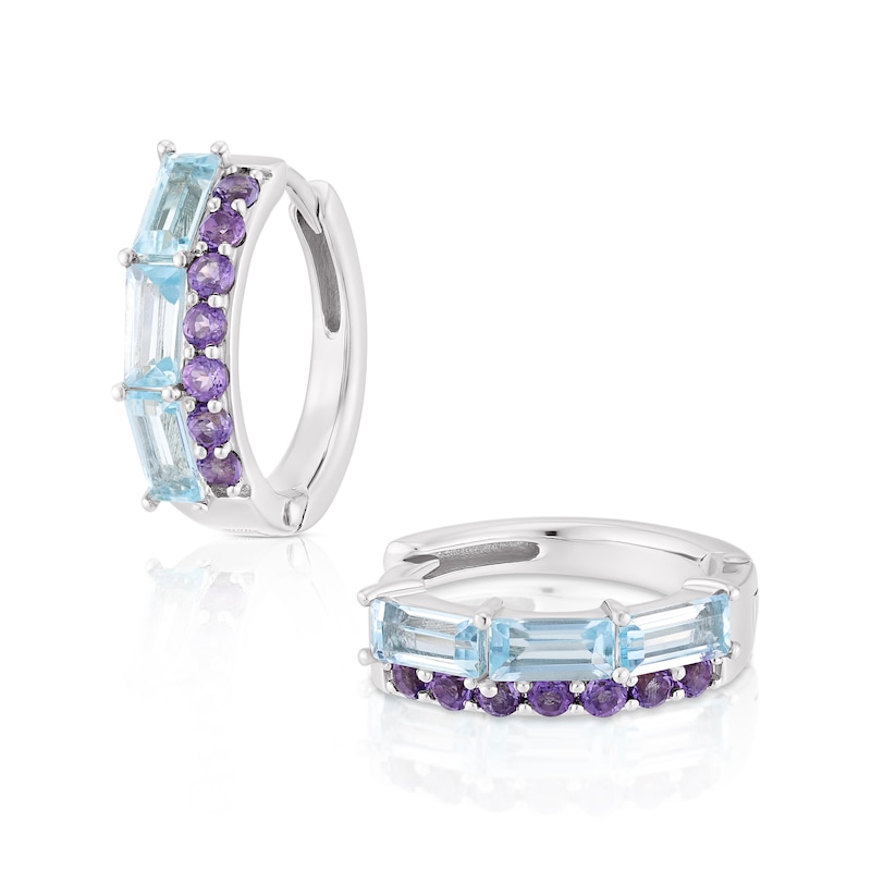 Sterling Silver Blue Topaz & Amethyst Hoop Earrings