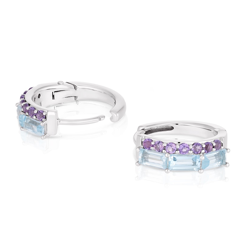Main Image 2 of Sterling Silver Blue Topaz & Amethyst Hoop Earrings