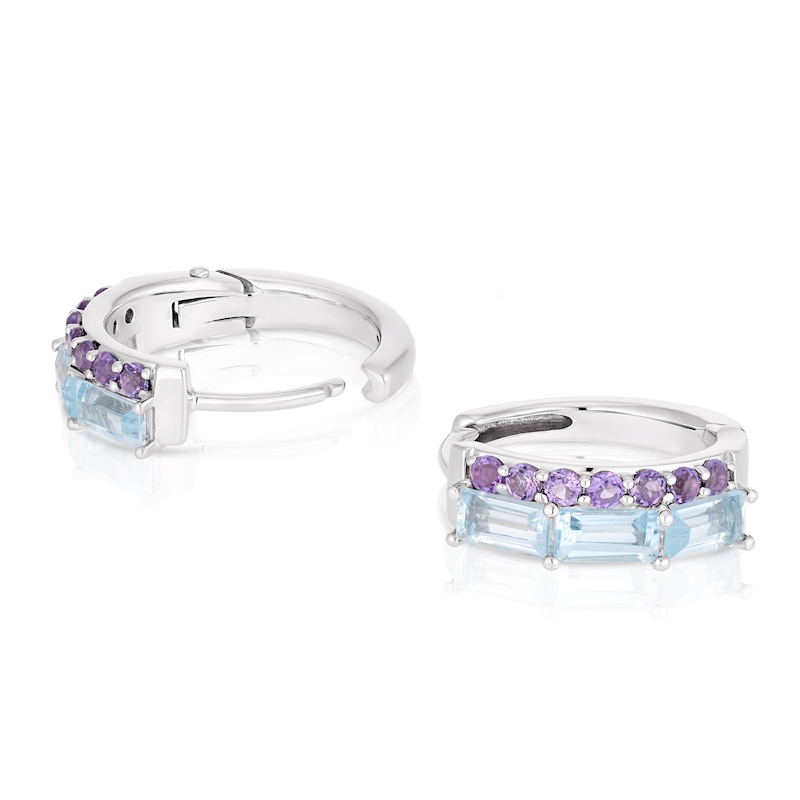 Sterling Silver Blue Topaz & Amethyst Hoop Earrings