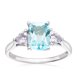 9ct White Gold Blue Topaz & Rose De France Amethyst Ring
