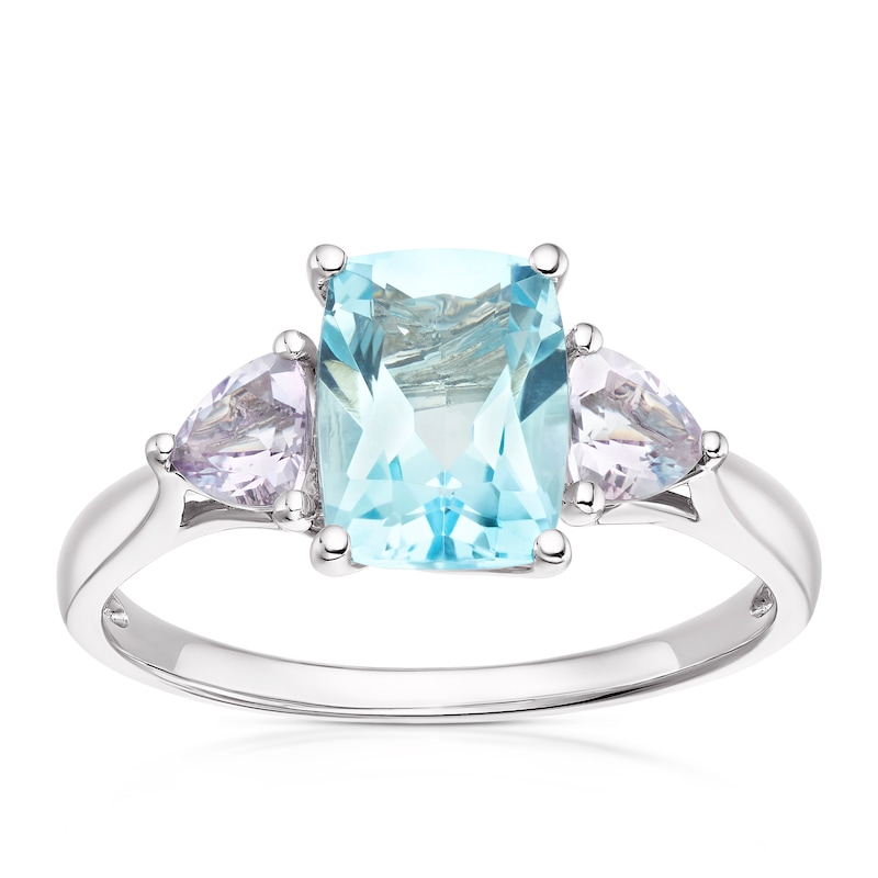Main Image 1 of 9ct White Gold Blue Topaz & Rose De France Amethyst Ring