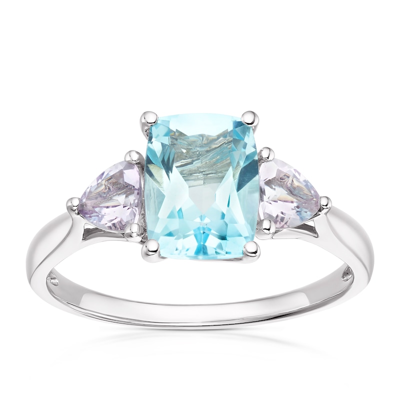 9ct White Gold Blue Topaz & Rose De France Amethyst Ring