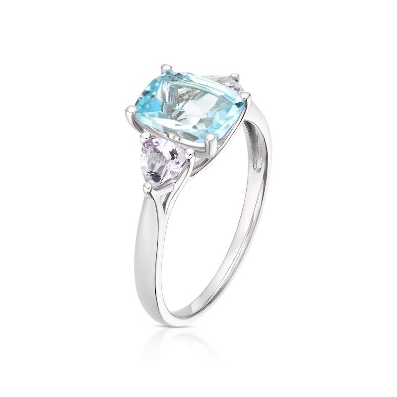 Main Image 2 of 9ct White Gold Blue Topaz & Rose De France Amethyst Ring