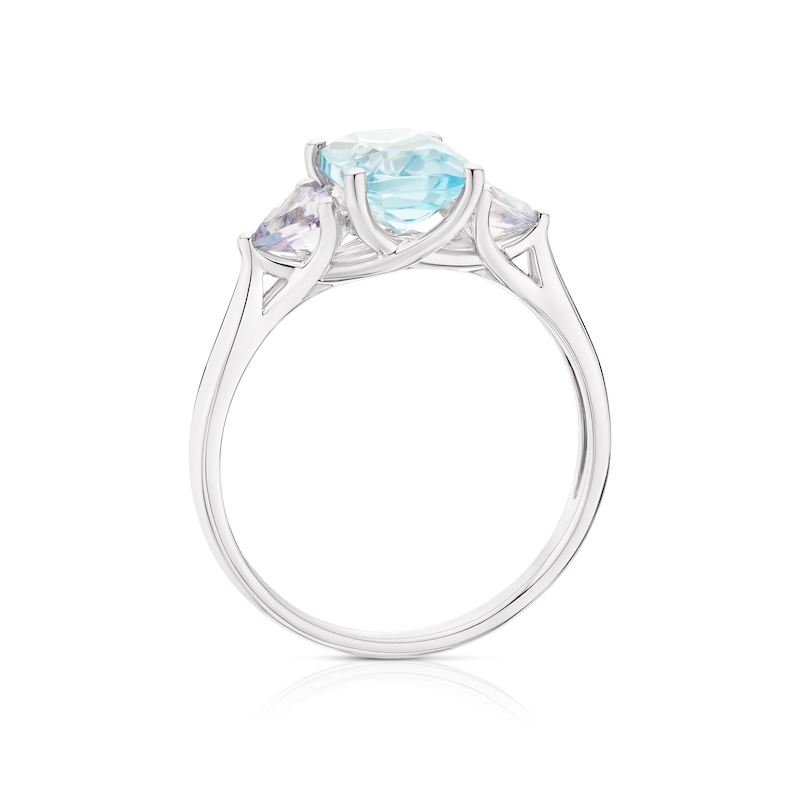 9ct White Gold Blue Topaz & Rose De France Amethyst Ring