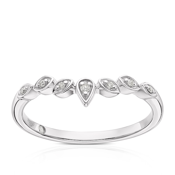 Emmy London 9ct White Gold Diamond Leaf Detail Ring