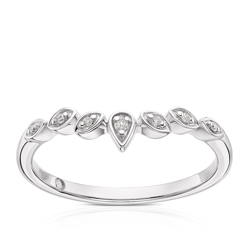 Main Image 1 of Emmy London 9ct White Gold Diamond Leaf Detail Ring