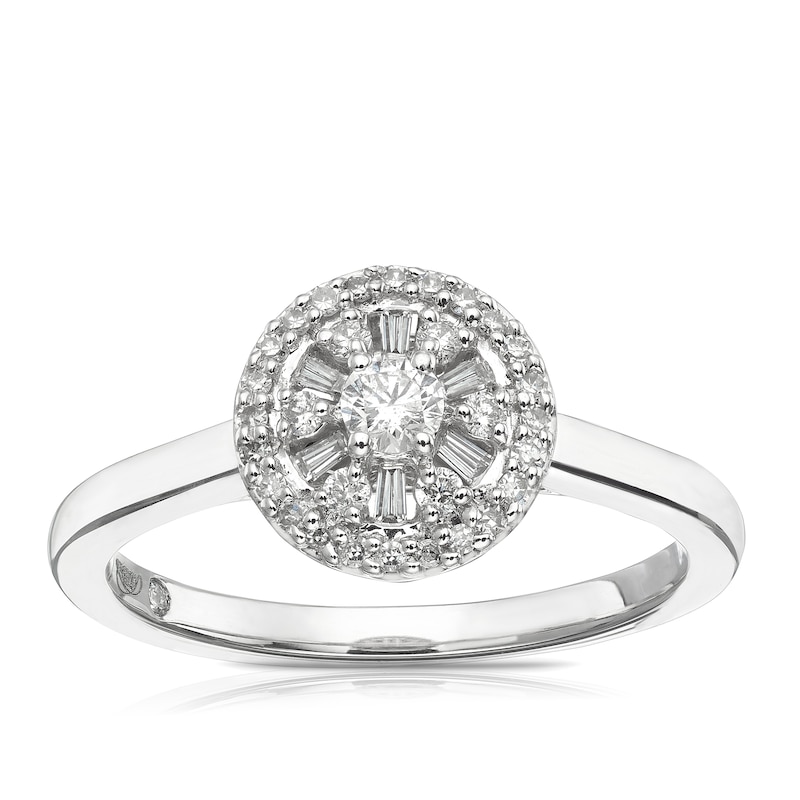 Main Image 1 of Emmy London Platinum 0.25ct Diamond Round & Baguette Cluster Ring