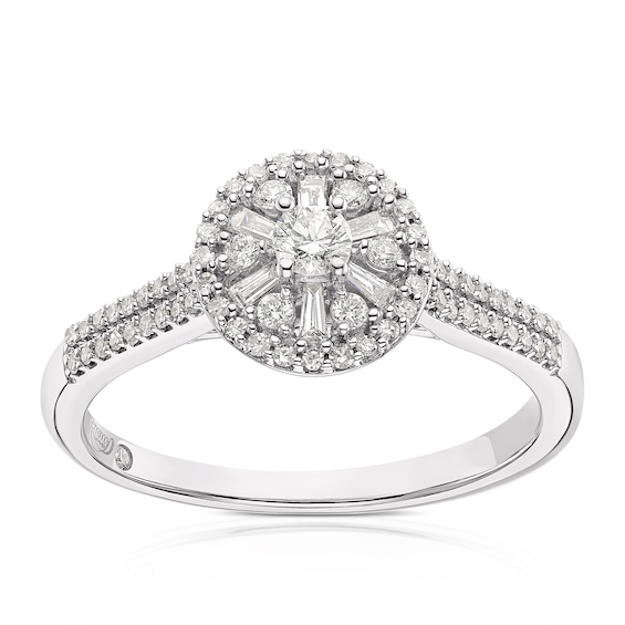 Emmy London 9ct White Gold 0.33ct Diamond Round and Baguette Cluster Ring